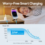 VENTION 20W GaN Fast Charger PD3.0 & QC3.0 with Lightning Cable MFi Certified (1 Meter) White - Image 7