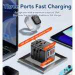 VENTION FJEB0 Universal Travel Adapter 3-Ports PD20W & QC18W Fast Charging - Image 9