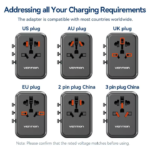 VENTION FJEB0 Universal Travel Adapter 3-Ports PD20W & QC18W Fast Charging - Image 14