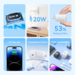 VENTION 20W GaN Fast Charger PD3.0 & QC3.0 with Lightning Cable MFi Certified (1 Meter) White - Image 2