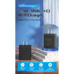 VENTION 20W USB-C & USB-A Fast Charger PD 20W & QC 18W (Black) US Plug - Image 3