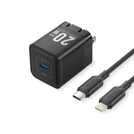VENTION 20W GaN Fast Charger PD3.0 & QC3.0 with Lightning Cable MFi Certified (1 Meter) Black