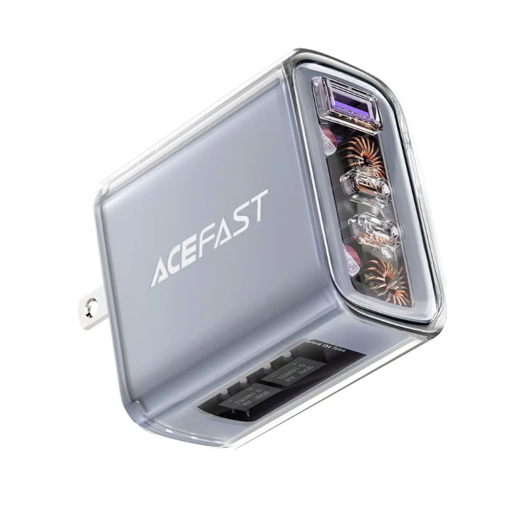 Acefast A47 65W GaN3 Fast Charger 3-Port Transparent Design AI Temp Control
