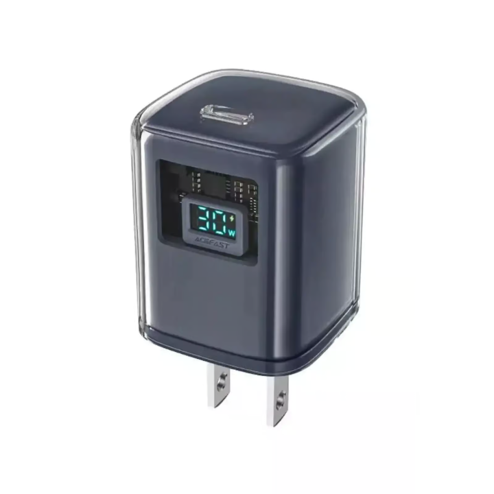 Acefast A55 Sparkling 30W GaN Charger LED Power Display (US Plug) AI Temp Control, Transparent Design for iPhone 17/16/15