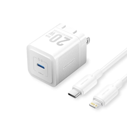 VENTION 20W GaN Fast Charger PD3.0 & QC3.0 with Lightning Cable MFi Certified (1 Meter) White
