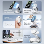 VENTION FGEI0 3-in-1 15W Wireless Charger 360° Rotating Stand with MagSafe - Image 3