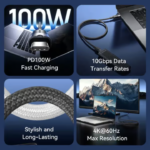 VENTION USB 3.2 Gen2 Type-C to Type-C Cable 10Gbps, 5A, 4K@60Hz - Image 3