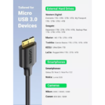 UGREEN 10841 Micro USB 3.0 Cable (1 Meter) Type A Male to Micro B Cord - Image 8