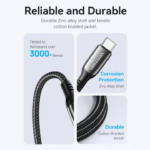 VENTION USB-C to USB-C Cable 100W 5A PD 3.0 Fast Charging Cable (E-Marker Chip) Nylon Braided for iPhone 16/15 Series - Image 8