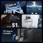 VENTION FERB0-US 65W GaN Charger Foldable 3-Port USB-C & USB-A Fast Charger PD 3.0 & QC 4.0 - Image 9