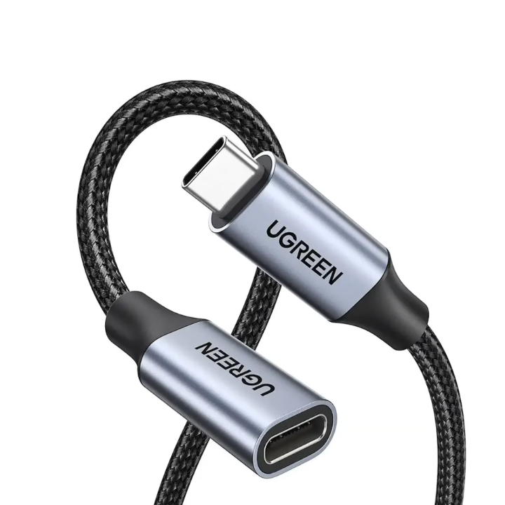 Untitled design (8) UGREEN 80810 USB-C to USB-C Female Gen 2 (0.5 Meter) Alu Case Braided Extension Cable Dark Gray