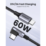 UGREEN 80714 60W USB C to USB C Cable (3 Meter) 90 Degree Right Angle L-Shape for iPhone 17-15 Series - Image 7