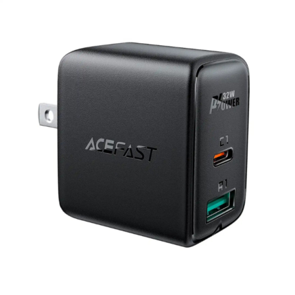 Acefast A7 PD 32W Wall Charger USB-C 20W PD (Black) US Plug for iPhone, Samsung