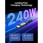 JSAUX 240W PD 3.1 USB-C to USB-C Cable Certified E-Marker 2.0 (3 Meter) for MacBook Pro/Air, iPad, Dell XPS, iPhone 17/16/15 Series - Image 2